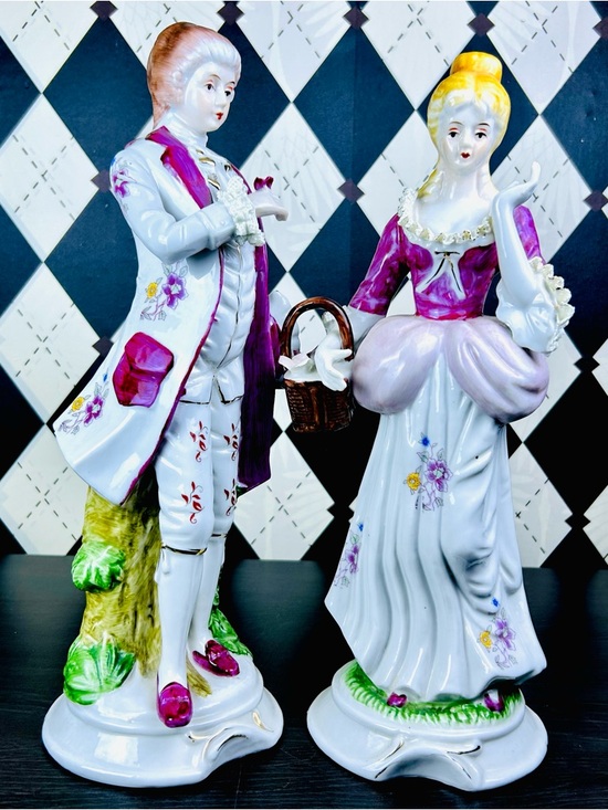 Large Victorian Lady 14” Porcelain Figurine Rococo Style 14 Inch Statue Vintage - Picture 7 of 17